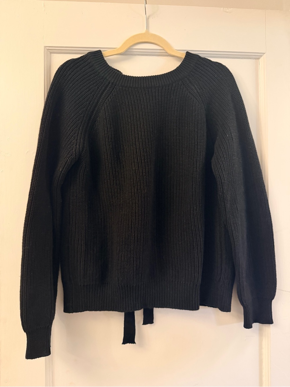 English Factory Black Ribbed Crewneck Open Back Sweater
